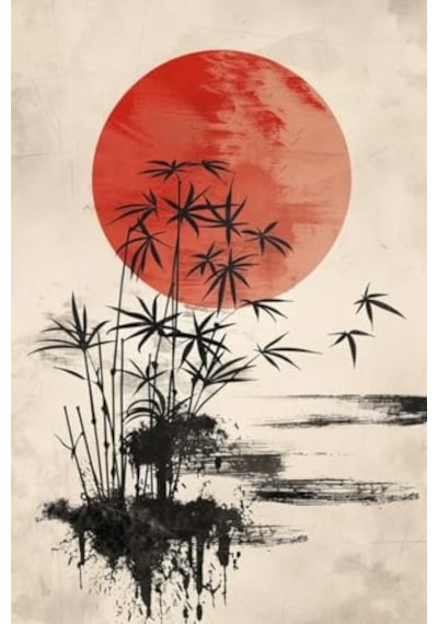 Minimalist Japon Tarzı Bambu Siluet Duvar Sanatı, Kanvas Üzerine Baskı, Modern Zen Dekoratif Tablo, İç Mekan Dekor
