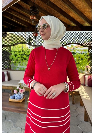 Rabia Şamlı Hayal Triko Elbise Kırmızı Normal