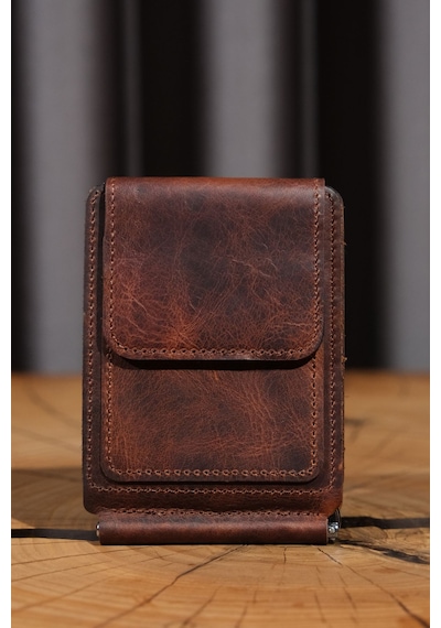 Lenax Leather Milano Hakiki Deri Cüzdan Kartlık Nakit Para Klipsli Bozuk Para Cepli Erkek Cüzdan Taba