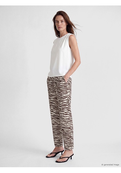 Lcwaıkıkı Basic Kahverengi Beli Lastikli Zebra Desenli Kadın Pantolon