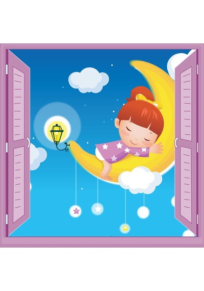 Çocuk Odası Bebek Odası Pencere Poster Duvar Kağıdı Ayda Uyku