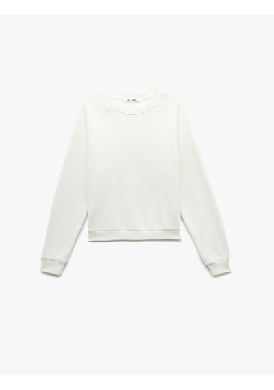 Koton Şardonlu Uzun Kollu Bisiklet Yaka Basic Oversize Sweatshirt Ekru 6wal10129ık Ekru