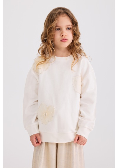 Panço Kız Çocuk Ekru Sweatshirt Krem