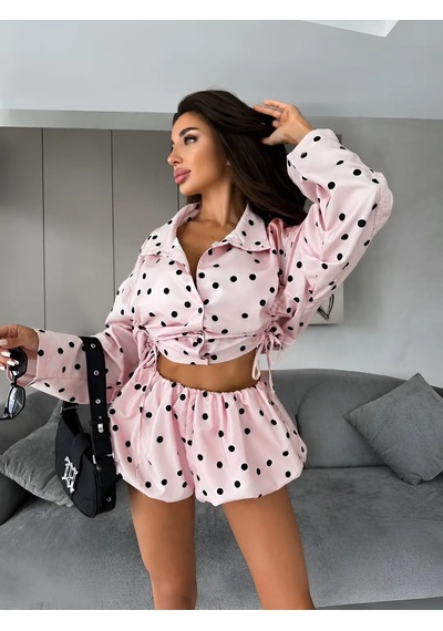 Havens Marma Balon Şortlu Takım Pembe