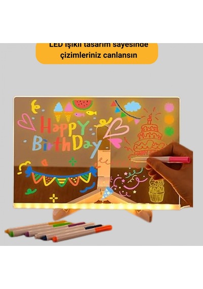 Led Işıklı Yazı Panosu 7 Renk Kalemli Kuru Silinebilir Masaüstü Ve Duvar Tipi