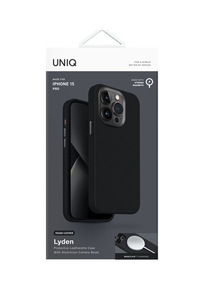 Apple Uyumlu iPhone 15 Pro Max Kılıf Lyden Serisi Deri Kaplama Magsafe Özellikli Magclick Kapak Black