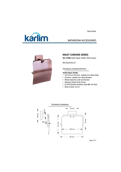 Karlim Ml.ab 37088-k Milet Serisi Kapaklı Tuvalet Kağıtlık 12 Cm Antik Bakır Kaplama Bakır
