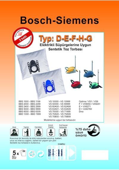 Bbs-2400-2999 Model Uyumlu Süpürge Sms Toz Torbası-20 Adet