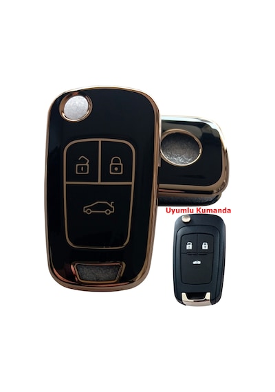 Opel Astra J Insignia Chevrolet Cruze Uyumlu Nano Kumanda Anahtar Kılıfı Oto Anahtarlık Siyah - Gold