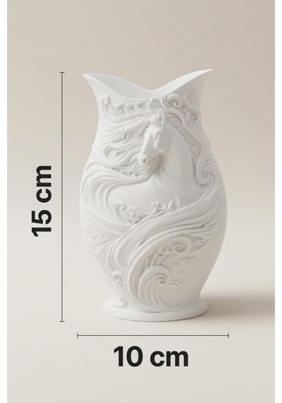 At Desenli Dekoratif Vazo Mat Dokulu Çiçeklik Modern Ev Ofis Masa Raf Salon Süs Aksesuarı 15x10 Cm Beyaz