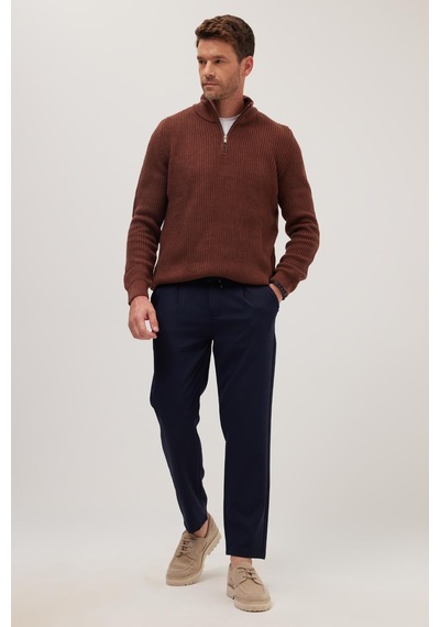 Tudors Erkek Slim Fit Dar Kesim Lastikli Bağcık Detaylı Lacivert Pantolon-38238 Lacivert