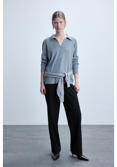 Defacto Regular Fıt Polo Yaka Gri Melanj Kazak F0405ax26wngr158 Gri-gr158