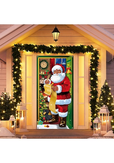 Noel Kapı Kapak Dekorasyon Siyah Noel Baba Ön Kapı Kapağı Noel Santa Arka Plan Asılı Afiş Noel Dekorasyon Ev İçin