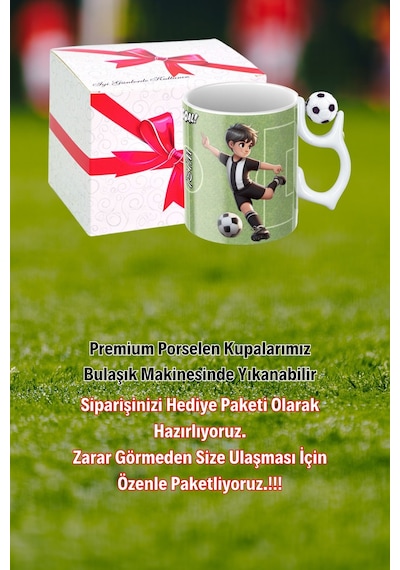 Siyah Beyaz Futbol Toplu Siyah Beyaz Forma Oyunculu Taraftar İsimli Baskılı Kupa Bardak Beyaz