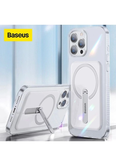 Baseus Apple iPhone Uyumlu 13 Pro Max 6.7 Manyetik Magsafe Standlı Silikon Kılıf- 5775 Şeffaf