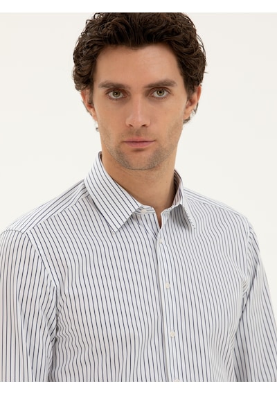 Cacharel Lacivert Slim Fit Pamuk Çizgili Gömlek