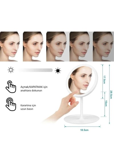 Creasept Makyaj Aynası Dokunmatik Led Işıklı Usb Yuvarlak Masaüstü Makyaj Aynası, Makyaj Aynası Sm 8036