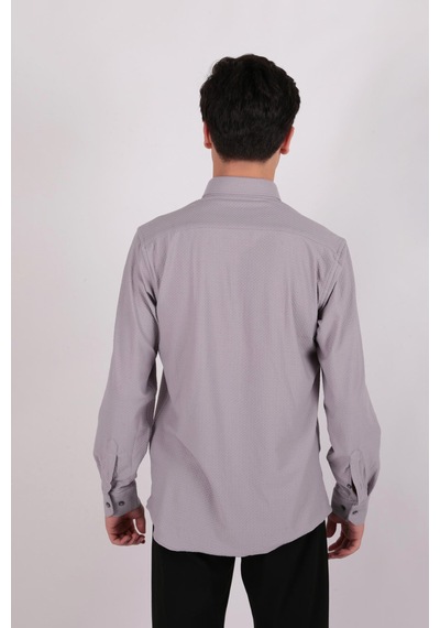 Twın Lıon Twin Lıon 408 Slimfit Örme Armürlü Düz Gömlek Gri