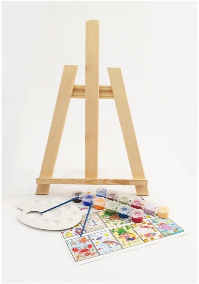 Büyülü Gökyüzü Çocuk Ressam Seti - 30 X 40 Cm Önçizimli Tuval, 2 Ad. Fırça, Palet, Boyalar Ve Şövale