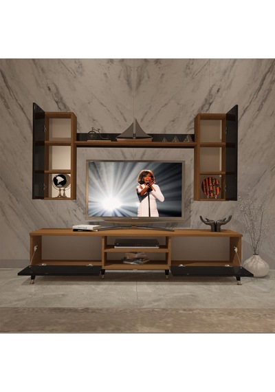 Decoraktiv Eko 7 Mdf Dvd Gold Tv Ünitesi Tv Sehpası Ceviz - Siyah