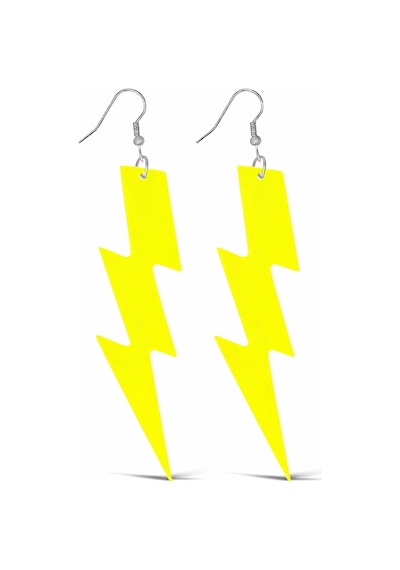 80 Ler 90& 39 Lar Retro Neon Sarı Şimşek Küpe 10 Cm