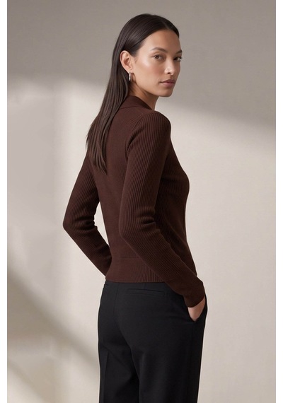 Fashion Friends Polo Yaka Kahverengi Kadın Bluz 26k0149k1