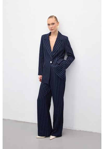 Sateen Rina Çizgili Pantolon - Lacivert-136971 Lacivert