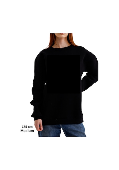 Pxm Oversize 3 Iplik Şardonlu Sweatshirt Düz Kadın Siyah Siyah