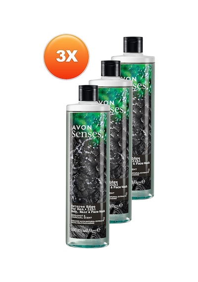 Avon Senses Natures Edge Erkekler İçin Saç Vücut Ve Yüz Yıkama 3 x 500 ML