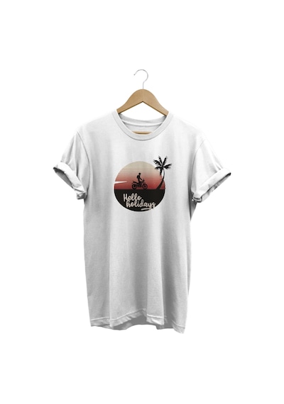 Hello Holiday Baskılı Beyaz T-shirt Beyaz