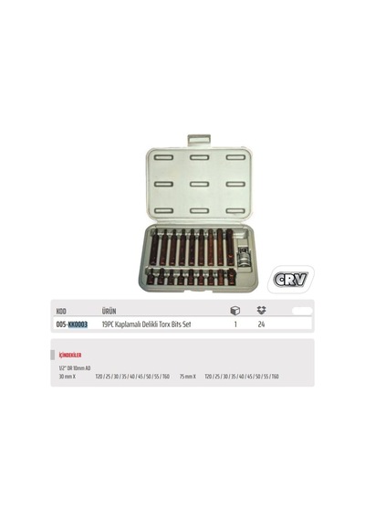 Rico 005-kk0003 Kaplamalı Delikli Torx Bits Seti Takımı 19 Parça