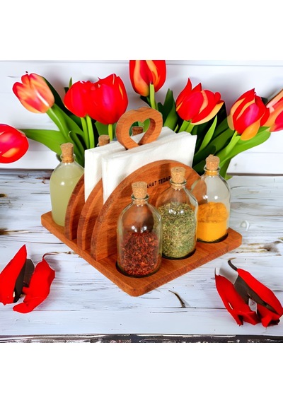 Ahşap Peçetelik Yağlık Sirkelik Limonluk Baharatlık Takımı G1 Ahşap
