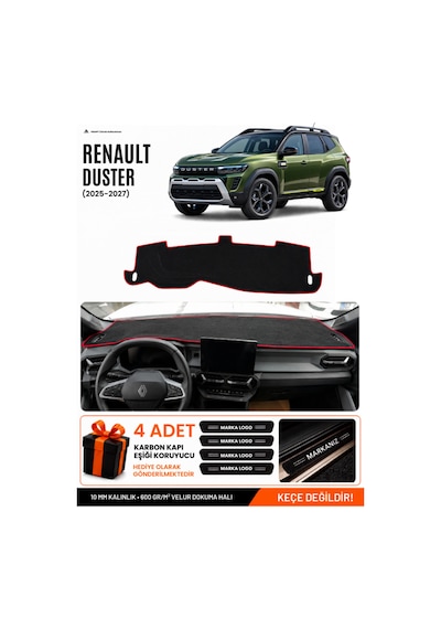 Renault Duster 2025-2027 Uyumlu Torpido Örtüsü, Torpido Kılıfı - Siyah Kırmızı