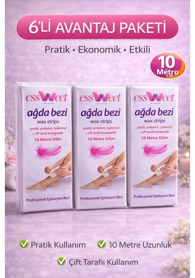 Essweet Ağda Bezi 10 Metre Dilim Profesyonel Epilasyon Bezi Çift Taraflı Kullanım Yırtılmaz Dayanıklı Ağda Bandı 6 Paket