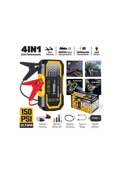 Sgs 5399 Sarjlı Akü Takviye Ve Hava Kompresörü Dijital 16.8v 12.000 Mah 4in 1