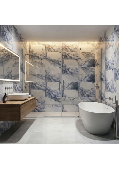 60x60 Cm Kendinden Yapışkanlı Duvar,banyo,tezgah Arası Gri-mavi Mermer-48 Adet 8039-60-48