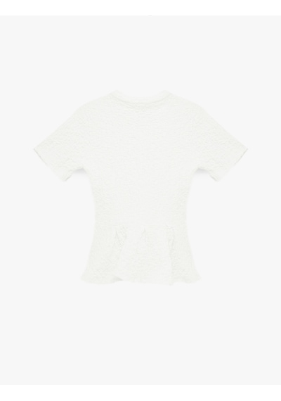 Koton Slim Fit Bisiklet Yaka Kısa Kollu Dokulu Peplum Bluz Ekru 6sak70020uk Ekru