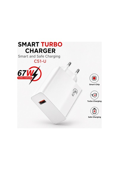 C51-u Smart Turbo Charger 67w Usb Girişli Adaptör Smart Chip Turbo Charging Fast Charge Hızlı Şarj Adaptörü