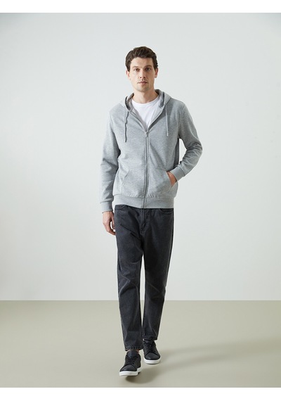 Lcwaıkıkı Basic Gri Kapüşonlu Uzun Kollu Erkek Fermuarlı Sweatshirt