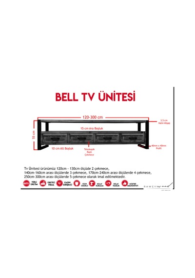 Raweyn Bell Doğal Ahşap Çekmeceli Tv Ünitesi - 150cm Ceviz