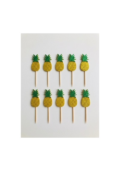 Ananas Sarı Simli Cupcake Kürdanı Doğum Günü Parti Ve Pasta Süsü 10 Lu 5cm