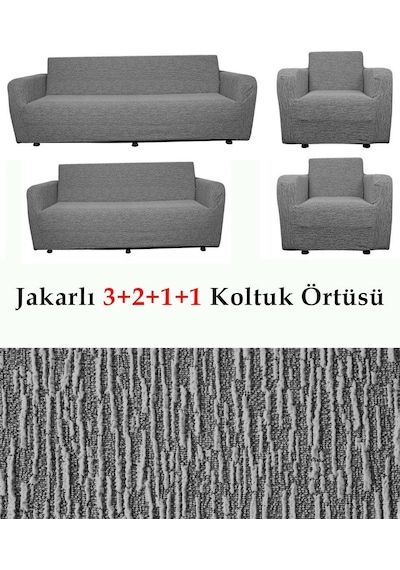 Jakarlı Koltuk Örtüsü , Kanepe ,chester Örtüsü 3211 Gri Gri