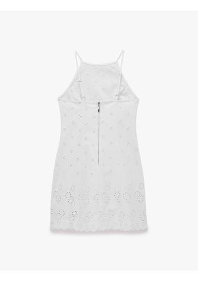 Koton Pamuklu Halter Yaka Nakışlı Bodycon Mini Fisto Elbise Beyaz 6sal80002mw