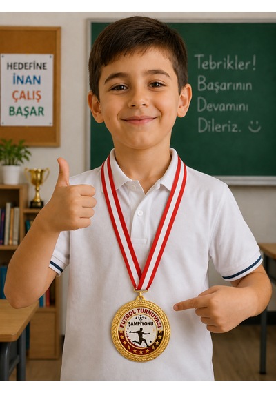 Futbol Şampiyonu Madalyası - Dijital Baskılı 1. Kalite Madalya Altın