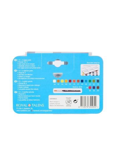 Sulu Boya Seti 12+3 Renk X Tablet - Plastik Kutulu Çok Renkli