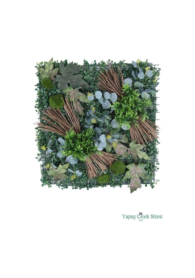 Yapay Çiçek Sitesi Yapay Bitkili Duvar Paneli 50x50 Cm Model 3 Yeşil