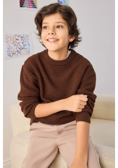 Defacto Erkek Çocuk Bisiklet Yaka Triko Kazak G4608a825cwbn340 Kahve-bn340