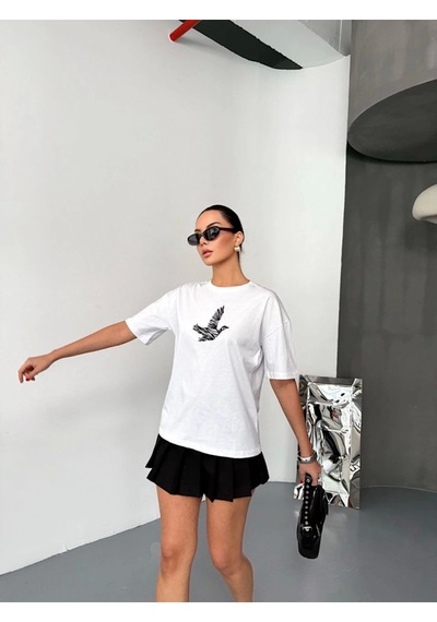 Tanla Butik Kısa Kol Baskılı T-shirt - Beyaz Beyaz