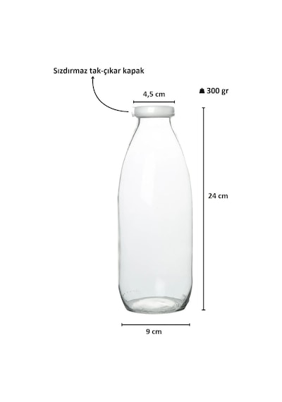 4 Adet 1 Litre Şeffaf Sürahi Süt, Ayran, Su, Limonata, Meşrubat Şişesi Plastik Kapaklı Cam Şişe