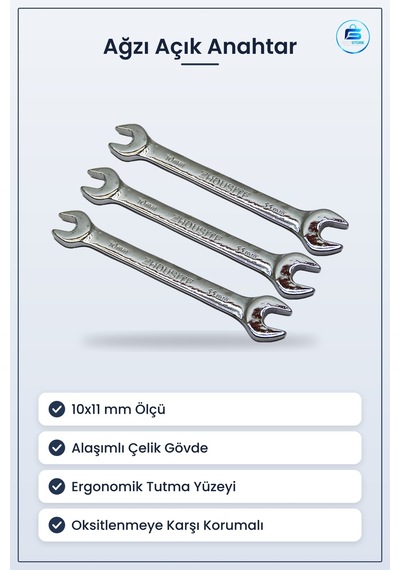Ağzı Açık Anahtar 10x11 Mm Alaşımlı Çelik Somun Civata Sıkma Gevş